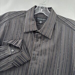 Jhane Barnes Shirt Mens Large Brown Black Textured 3D Striped Button Up Dress